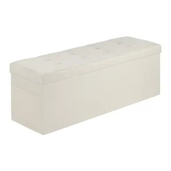 VEVOR Foldable Storage Ottoman Bench, End of Bed Bench with Side Bags, Folding Upholstered Storage Chest Supports 660 lbs, Linen Bed Ottoman with Large Space for Living Room, Bedroom, Entryway, Beige