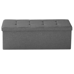 VEVOR Foldable Storage Ottoman Bench, End of Bed Bench with Side Bags, Folding Upholstered Storage Chest Supports 660 lbs, Linen Bed Ottoman with Large Space for Living Room, Bedroom, Entryway, Grey