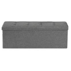 VEVOR Foldable Storage Ottoman Bench, End of Bed Bench with Side Bags, Folding Upholstered Storage Chest Supports 660 lbs, Linen Bed Ottoman with Large Space for Living Room, Bedroom, Entryway, Grey