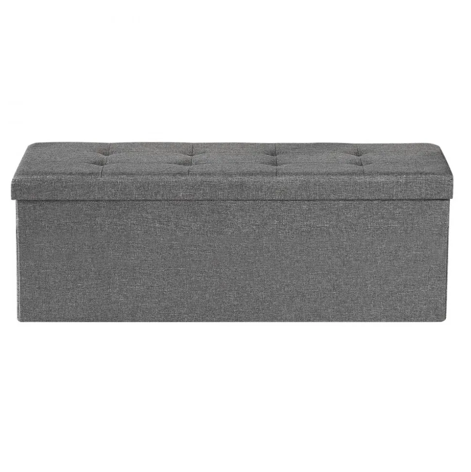 VEVOR Foldable Storage Ottoman Bench, End of Bed Bench with Side Bags, Folding Upholstered Storage Chest Supports 660 lbs, Linen Bed Ottoman with Large Space for Living Room, Bedroom, Entryway, Grey