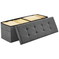 VEVOR Foldable Storage Ottoman Bench, End of Bed Bench with Side Bags, Folding Upholstered Storage Chest Supports 660 lbs, Linen Bed Ottoman with Large Space for Living Room, Bedroom, Entryway, Grey