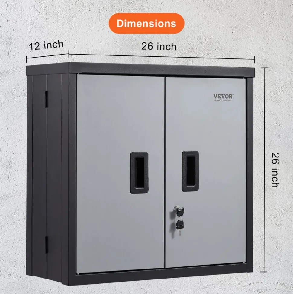 VEVOR Foldable Wall Cabinet, Metal Garage Locker Mounted 26" Small Tool Chest 240 LBS Loading Capacity Adjustable Shelf Magnetic Door File for Warehouse Office Home Black