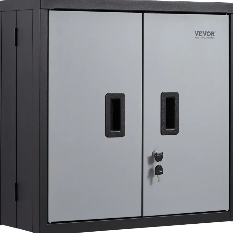 VEVOR Foldable Wall Cabinet, Metal Garage Locker Mounted 26" Small Tool Chest 240 LBS Loading Capacity Adjustable Shelf Magnetic Door File for Warehouse Office Home Black