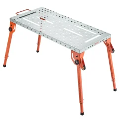 VEVOR Foldable Welding Table 44" x 21", 500LBS Capacity Welding Workbench with 4-Level Adjustable Height, Carbon Steel Work Bench with 6 Tool Slots & 0.63" Fixture Holes for Welding Assembly Repair