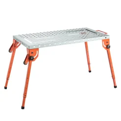 VEVOR Foldable Welding Table 44" x 21", 500LBS Capacity Welding Workbench with 4-Level Adjustable Height, Carbon Steel Work Bench with 6 Tool Slots & 0.63" Fixture Holes for Welding Assembly Repair