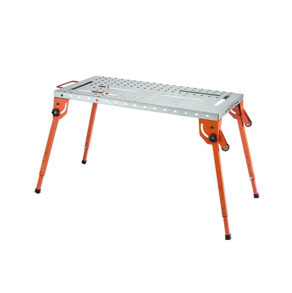 VEVOR Foldable Welding Table 44" x 21", 500LBS Capacity Welding Workbench with 4-Level Adjustable Height, Carbon Steel Work Bench with 6 Tool Slots & 0.63" Fixture Holes for Welding Assembly Repair