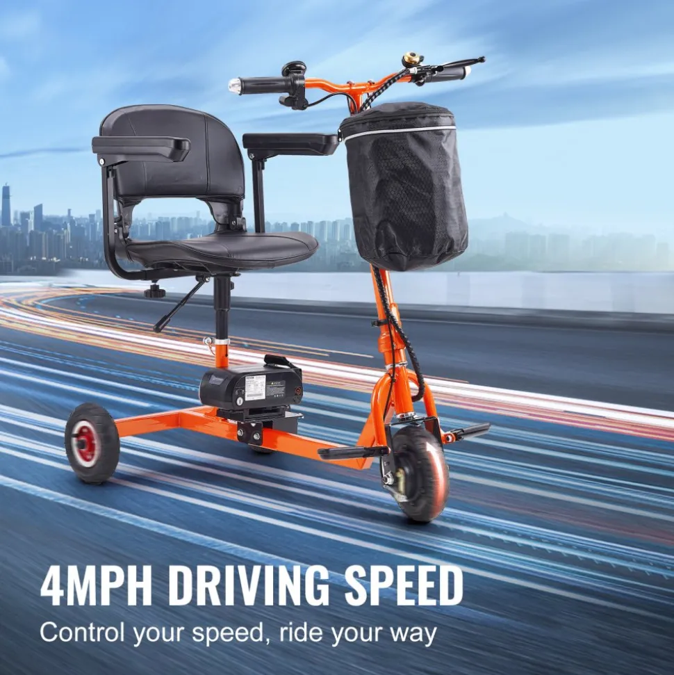 VEVOR Foldable 3 Wheel Mobility Scooter for Seniors, Portable Electric Powered Mobility Scooter with 12 Mile Long Range, All Terrain Travel Wheelchair with 48V Lithium-ion Battery, Max Support 330LBS