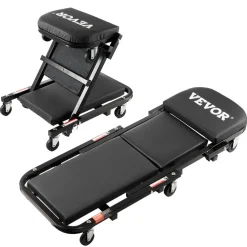 VEVOR Foldable Z Garage Creeper, 40 in, 450 lbs Load Capacity Rolling Folding Mechanic Creeper Stool, with 6 Universal Wheels Padded Seat Steel Frame, Lay Down or Sit Chair for Garage Shop or Home