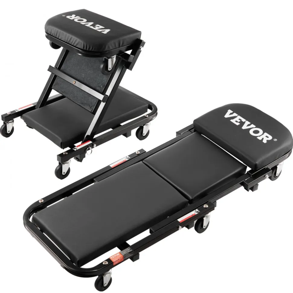 VEVOR Foldable Z Garage Creeper, 40 in, 450 lbs Load Capacity Rolling Folding Mechanic Creeper Stool, with 6 Universal Wheels Padded Seat Steel Frame, Lay Down or Sit Chair for Garage Shop or Home