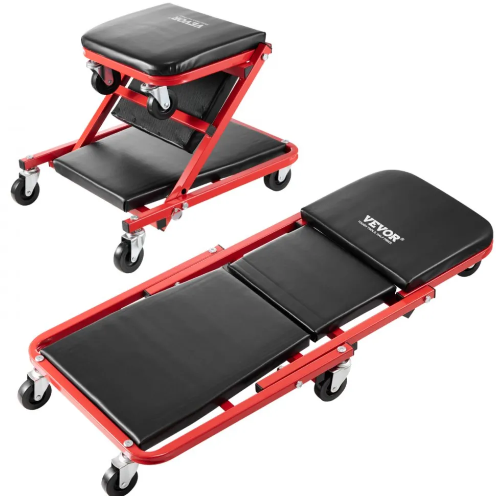 VEVOR Foldable Z Garage Creeper, 36 in, 300 lbs Load Capacity Rolling Folding Mechanic Creeper Stool, with 6 Wheels Tool Tray Padded Seat Steel Frame, Lay Down or Sit Chair for Garage Shop or Home