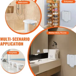 VEVOR Folding ABS Shower Seat, 15.7'' x 16.7'' Unfolded, Wall Mounted Fold Up Shower Bench with 440 lbs Load Capacity, Space Saving Fold Down Shower Chair for Seniors Pregnant Women Children Adults