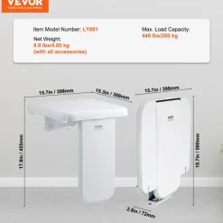 VEVOR Folding ABS Shower Seat, 15.7'' x 16.7'' Unfolded, Wall Mounted Fold Up Shower Bench with 440 lbs Load Capacity, Space Saving Fold Down Shower Chair for Seniors Pregnant Women Children Adults