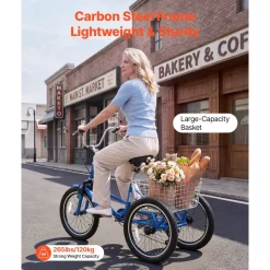 VEVOR Folding Adult Tricycle 20 inch 7 Speed Foldable Trikes for Adult, 3 Wheel Cruiser Bike w/ Cargo Basket, Adjustable Seat, Double-Wall Wheel Rims, Shopping Picnic Tricycles for Women, Men, Senior