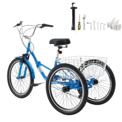 VEVOR Folding Adult Tricycle 20 inch 7 Speed Foldable Trikes for Adult, 3 Wheel Cruiser Bike w/ Cargo Basket, Adjustable Seat, Double-Wall Wheel Rims, Shopping Picnic Tricycles for Women, Men, Senior