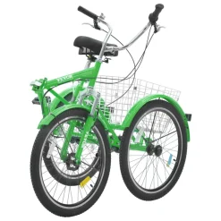 VEVOR Folding Adult Tricycle, 24-Inch 7-Speed Adult Folding Trikes, Carbon Steel 3 Wheel Cruiser Bike with Basket & Adjustable Seat, Shopping Picnic Foldable Tricycles for Women, Men, Seniors (Green)