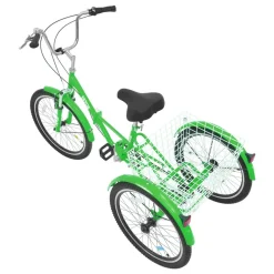 VEVOR Folding Adult Tricycle, 24-Inch 7-Speed Adult Folding Trikes, Carbon Steel 3 Wheel Cruiser Bike with Basket & Adjustable Seat, Shopping Picnic Foldable Tricycles for Women, Men, Seniors (Green)