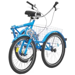 VEVOR Folding Adult Tricycle, 24-Inch Adult Folding Trikes, Carbon Steel 3 Wheel Cruiser Bike with Large Basket & Adjustable Seat, Shopping Picnic Foldable Tricycles for Women, Men, Seniors (Blue)
