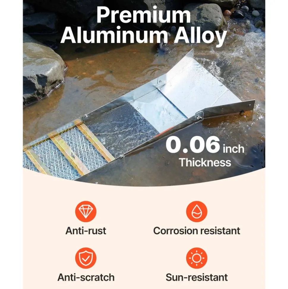 VEVOR Folding Aluminum Alloy Sluice Box, Compact 50" Sluice Boxes for Gold, Lightweight Gold Sluice Equipment, Portable Sluice Boxes with Miner's Moss, River, Creek, Gold Panning, Prospecting, Dredgin