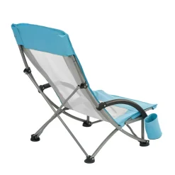 VEVOR Folding Beach Chair, High Back Camping Chairs for Adults, with Cup Pocket, Mesh Back, Carry Bag, Portable Extra Wide Seat Chair 330 lbs Heavy Duty Support, for Outdoor, Camp, Light Blue
