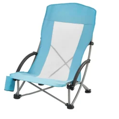 VEVOR Folding Beach Chair, High Back Camping Chairs for Adults, with Cup Pocket, Mesh Back, Carry Bag, Portable Extra Wide Seat Chair 330 lbs Heavy Duty Support, for Outdoor, Camp, Light Blue, 2 Pack
