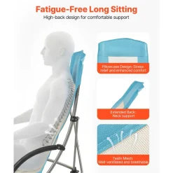 VEVOR Folding Beach Chair, High Back Camping Chairs for Adults, with Cup Pocket, Mesh Back, Carry Bag, Portable Extra Wide Seat Chair 330 lbs Heavy Duty Support, for Outdoor, Camp, Light Blue, 2 Pack