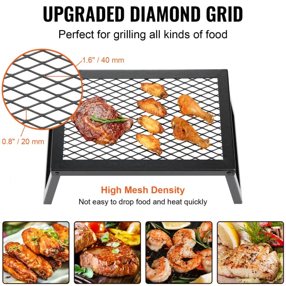 VEVOR Folding Campfire Grill, Heavy Duty Steel Mesh Grate, 18" Portable Camping Grates Over Fire Pit, Camp Fire Cooking Equipment with Legs Carrying Bag, Grilling Rack for Outdoor Open Flame Cooking