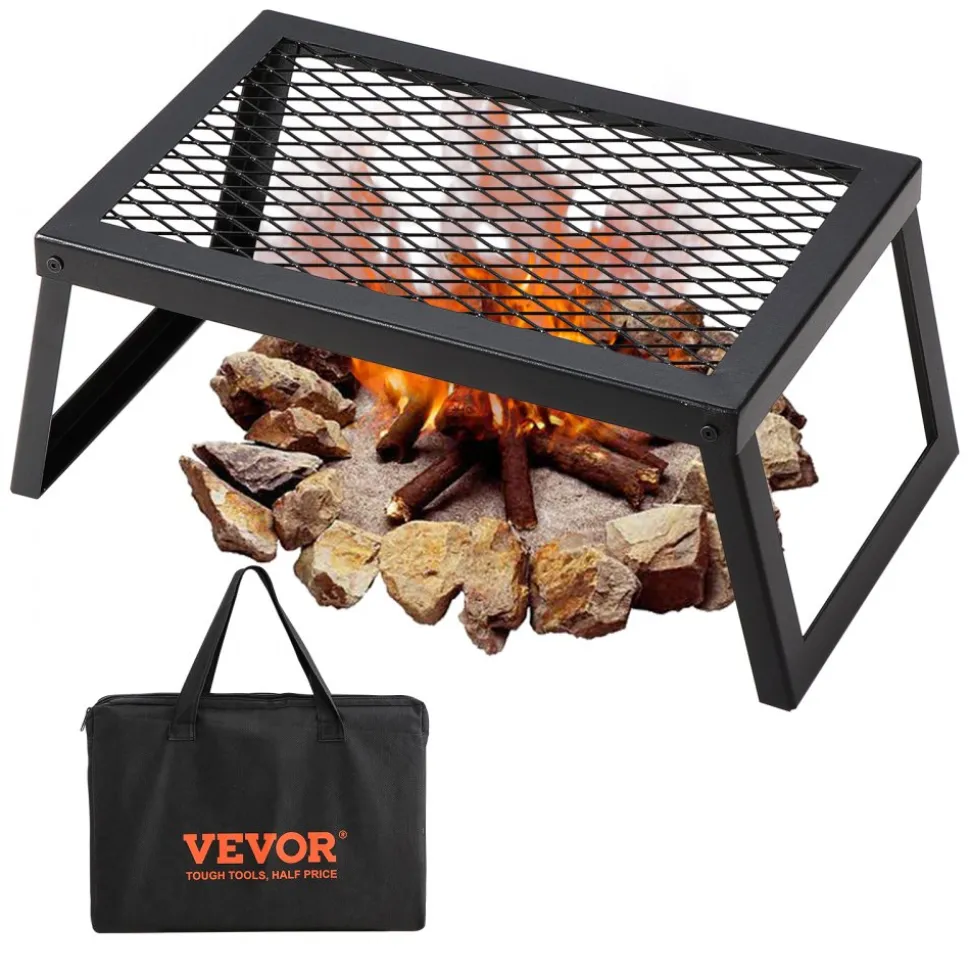 VEVOR Folding Campfire Grill, Heavy Duty Steel Mesh Grate, 18" Portable Camping Grates Over Fire Pit, Camp Fire Cooking Equipment with Legs Carrying Bag, Grilling Rack for Outdoor Open Flame Cooking