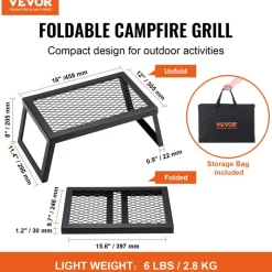 VEVOR Folding Campfire Grill, Heavy Duty Steel Mesh Grate, 18