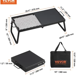 VEVOR Folding Campfire Grill, Heavy Duty Steel Mesh Grate, 22.4