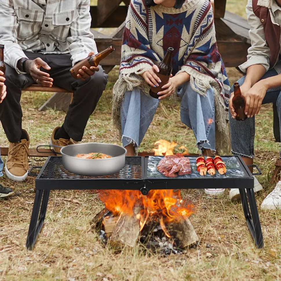 VEVOR Folding Campfire Grill, Heavy Duty Steel Mesh Grate, 22.4" Portable Camping Grates Over Fire Pit, Camp Fire Cooking Equipment with Legs Carrying Bag, Grilling Rack for Outdoor Open Flame Cooking