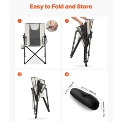VEVOR Folding Camping Chair, 3 Reclining Positions, Outdoor High Back Camping Chair, 260lbs Weight Capacity, Full Padded Beach Chairs with Armrest & Headrest, Portable Lawn Chairs for Sports Travel