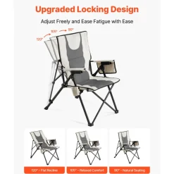 VEVOR Folding Camping Chair, 3 Reclining Positions, Outdoor High Back Camping Chair, 260lbs Weight Capacity, Full Padded Beach Chairs with Armrest & Headrest, Portable Lawn Chairs for Sports Travel