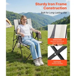 VEVOR Folding Camping Chair, 3 Reclining Positions, Outdoor High Back Camping Chair, 260lbs Weight Capacity, Full Padded Beach Chairs with Armrest & Headrest, Portable Lawn Chairs for Sports Travel