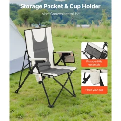 VEVOR Folding Camping Chair, 3 Reclining Positions, Outdoor High Back Camping Chair, 260lbs Weight Capacity, Full Padded Beach Chairs with Armrest & Headrest, Portable Lawn Chairs for Sports Travel