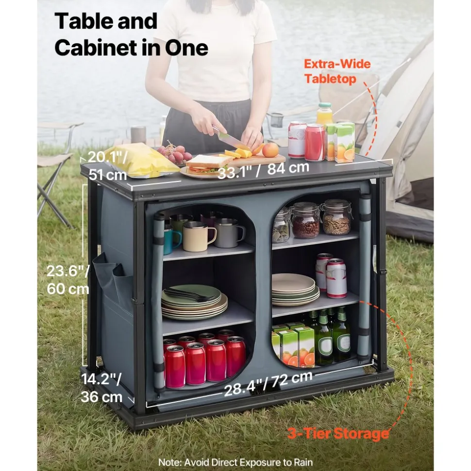 VEVOR Folding Camping Storage Cabinet, Outdoor Portable Aluminum Lightweight Table, Quick Set-up Compact Kitchen Cook Station, with 6 Shelves and Carry Bag, for Picnic, BBQ, Camping, RV Traveling