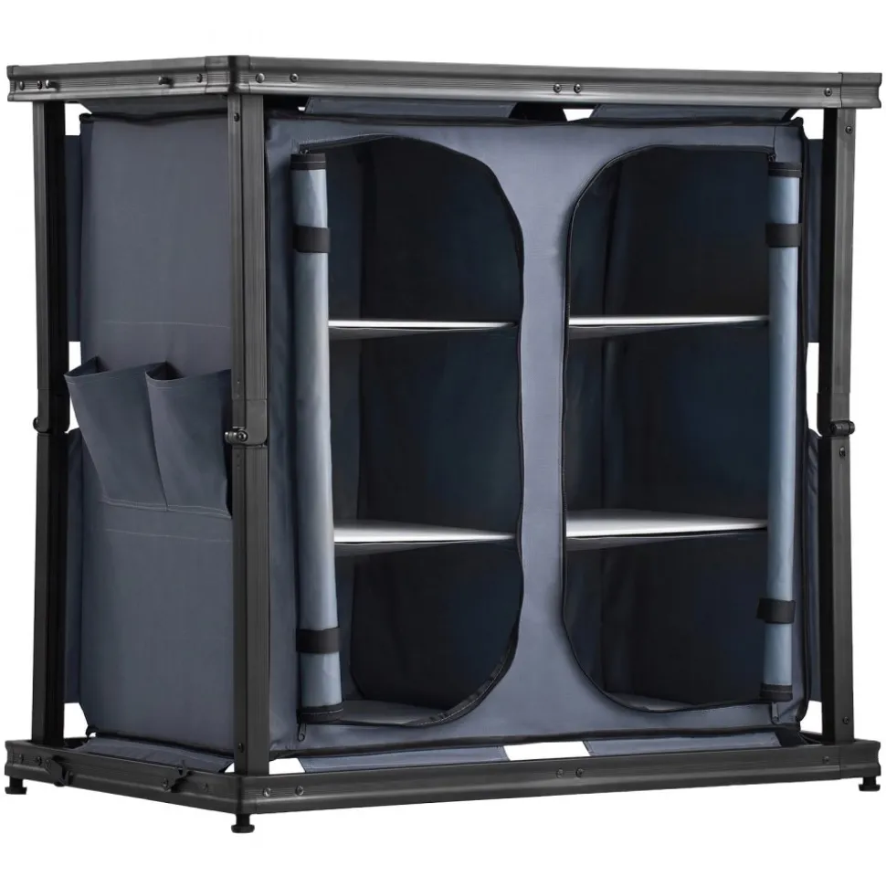 VEVOR Folding Camping Storage Cabinet, Outdoor Portable Aluminum Lightweight Table, Quick Set-up Compact Kitchen Cook Station, with 6 Shelves and Carry Bag, for Picnic, BBQ, Camping, RV Traveling