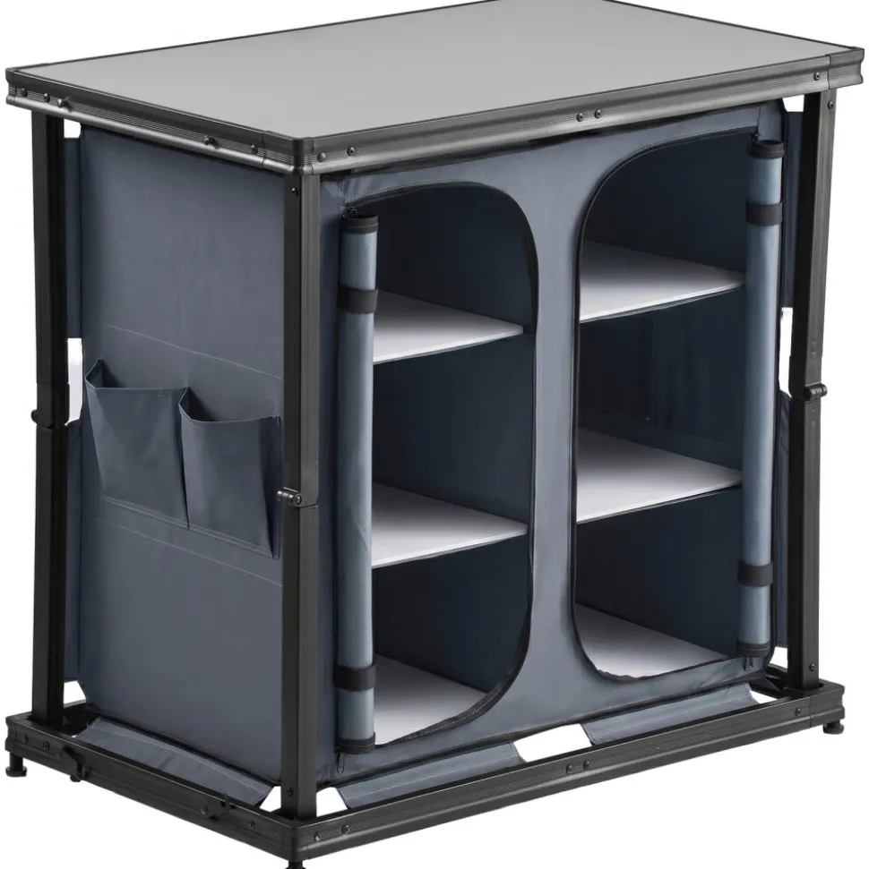 VEVOR Folding Camping Storage Cabinet, Outdoor Portable Aluminum Lightweight Table, Quick Set-up Compact Kitchen Cook Station, with 6 Shelves and Carry Bag, for Picnic, BBQ, Camping, RV Traveling