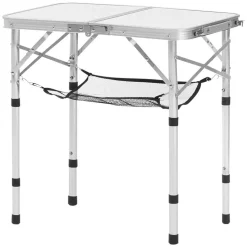 VEVOR Folding Camping Table, Adjustable Height Portable Side Tables, Aluminum MDF Beach Table with Mesh Layer, Carrying Handle, Lightweight Compact for Outdoor Picnic BBQ Cooking, 24x16in, Silver