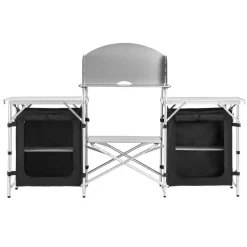 VEVOR Folding Camping Table, Outdoor Portable Aluminum Lightweight Table, Quick Set-up Kitchen Cook Station, with Storage Organizer, Detachable Windscreen, Carrying Bag, Ideal for Picnic BBQ Traveling