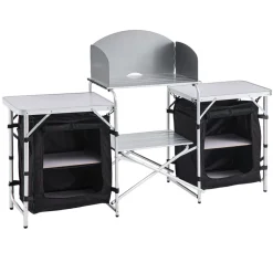 VEVOR Folding Camping Table, Outdoor Portable Aluminum Lightweight Table, Quick Set-up Kitchen Cook Station, with Storage Organizer, Detachable Windscreen, Carrying Bag, Ideal for Picnic BBQ Traveling