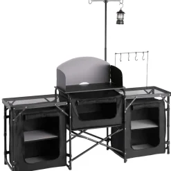 VEVOR Folding Camping Table, Outdoor Portable Table, Quick Set-up Kitchen Cook Station, with Storage Organizer, Telescoping Legs, a Detachable Windscreen, Carrying Bag, for Picnic BBQ RV Traveling