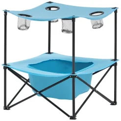 VEVOR Folding Camping Table, Portable Outdoor Lightweight Picnic Table, 600D Oxford Fabric Waterproof Canvas Travel Beach Tables, with 4 Cup Holders, Carry Bag, for Tailgating Camping Picnic, Blue