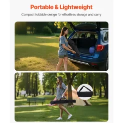 VEVOR Folding Camping Table, Portable Roll Up Side Tables, Lightweight Aluminum Beach Table with Adjustable Height, Large Storage Bag and Carry Bag, For Outdoor BBQ Tailgating Picnic, Travel, Black