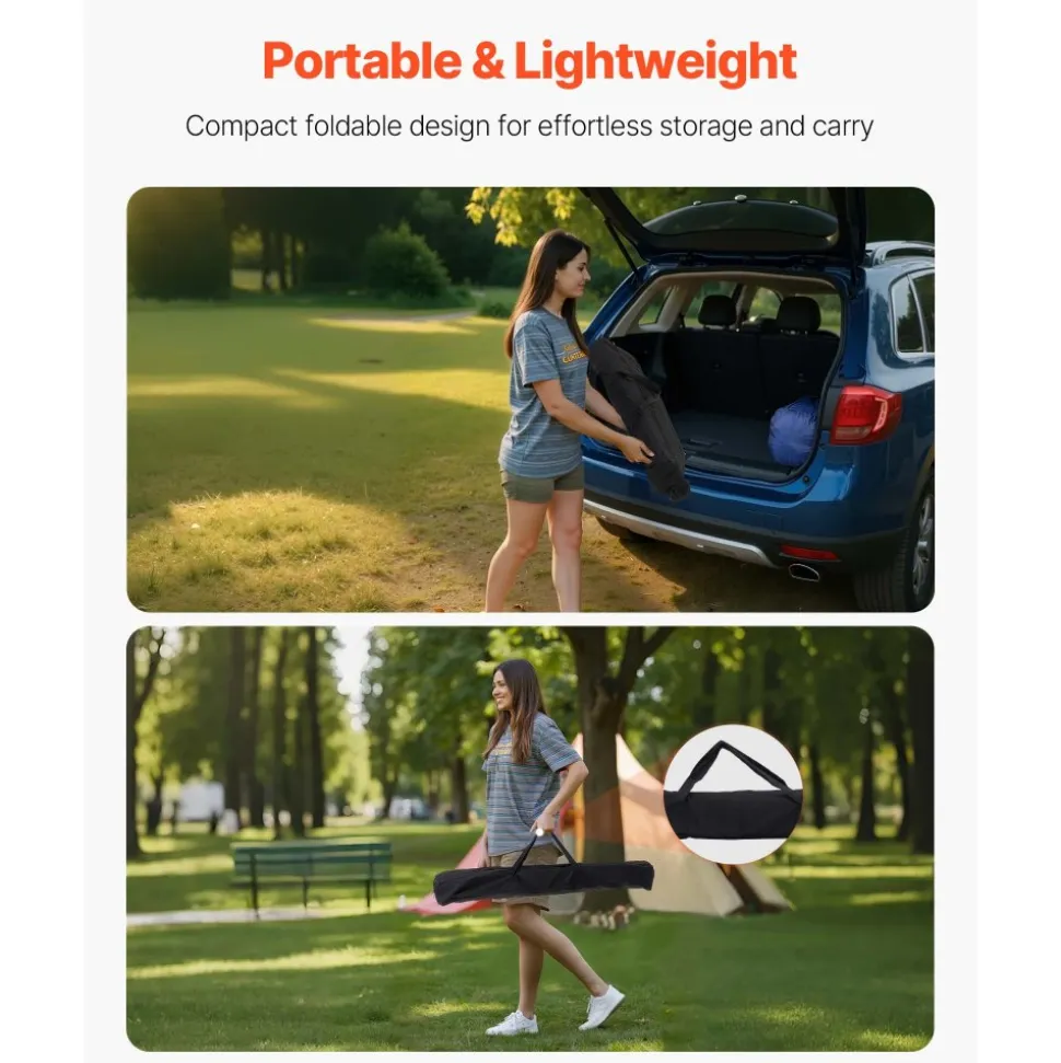 VEVOR Folding Camping Table, Portable Roll Up Side Tables, Lightweight Aluminum Beach Table with Adjustable Height, Large Storage Bag and Carry Bag, For Outdoor BBQ Tailgating Picnic, Travel, Black