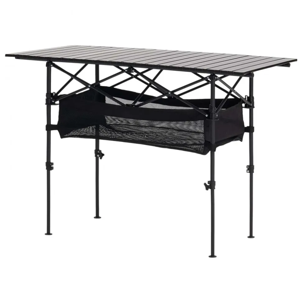 VEVOR Folding Camping Table, Portable Roll Up Side Tables, Lightweight Aluminum Beach Table with Adjustable Height, Large Storage Bag and Carry Bag, For Outdoor BBQ Tailgating Picnic, Travel, Black