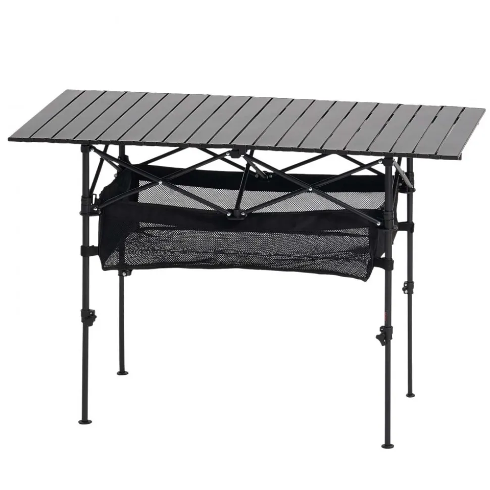 VEVOR Folding Camping Table, Portable Roll Up Side Tables, Lightweight Aluminum Beach Table with Adjustable Height, Large Storage Bag and Carry Bag, For Outdoor BBQ Tailgating Picnic, Travel, Black