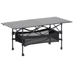 VEVOR Folding Camping Table, Portable Roll Up Side Tables, Lightweight Aluminum Beach Table with Adjustable Height, Large Storage Bag and Carry Bag, For Outdoor BBQ Tailgating Picnic, Travel, Black
