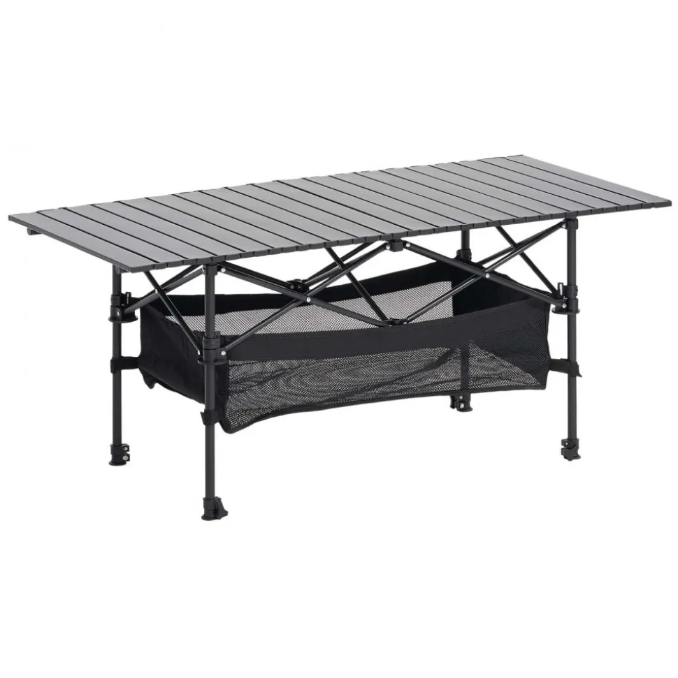 VEVOR Folding Camping Table, Portable Roll Up Side Tables, Lightweight Aluminum Beach Table with Adjustable Height, Large Storage Bag and Carry Bag, For Outdoor BBQ Tailgating Picnic, Travel, Black