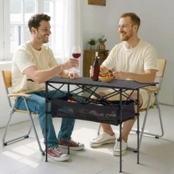VEVOR Folding Camping Table, Portable Roll Up Side Tables, Lightweight Aluminum Beach Table with Adjustable Height, Large Storage Bag and Carry Bag, For Outdoor BBQ Tailgating Picnic, Travel, Black