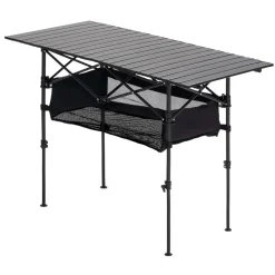 VEVOR Folding Camping Table, Portable Roll Up Side Tables, Lightweight Aluminum Beach Table with Adjustable Height, Large Storage Bag and Carry Bag, For Outdoor BBQ Tailgating Picnic, Travel, Black